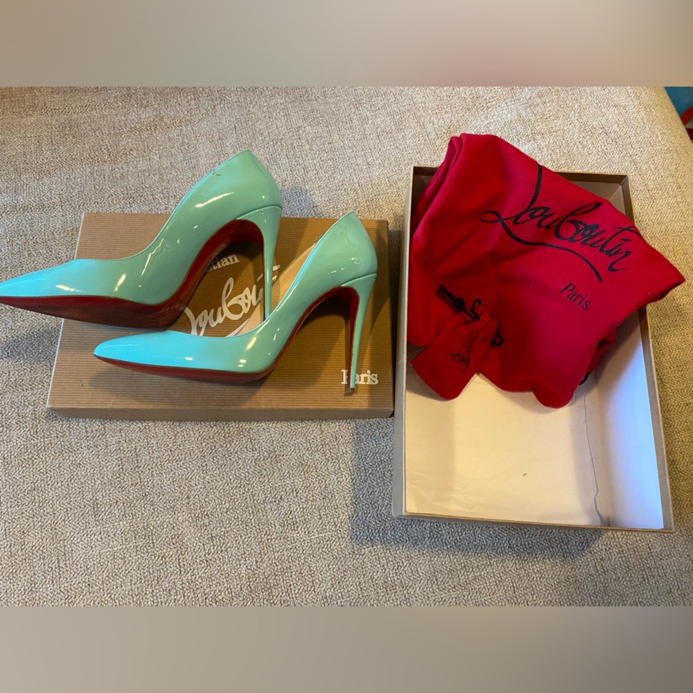 Christian Louboutin Aqua Heels with Red Soles
